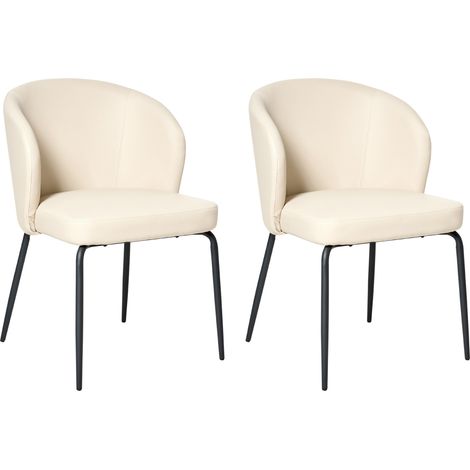 Conjunto de 2 sillas de comedor tapicería de piel sintética asiento acolchado patas de hierro beige claro Zana
