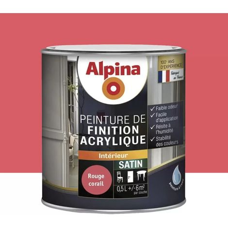 Peinture de finition boiseries intérieures acrylique Alpina Satin Rouge Corail 0,5 L (1/2)