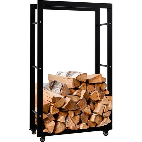 Support de bois de cheminée Keri avec roulettes Noir 25x60x100 cm