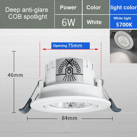 Spots encastrés ultra-minces 6 W à angle réglable COB anti-éblouissement, éclairage orientable, 3000 K ou 4000 K (en option). (1/5)
