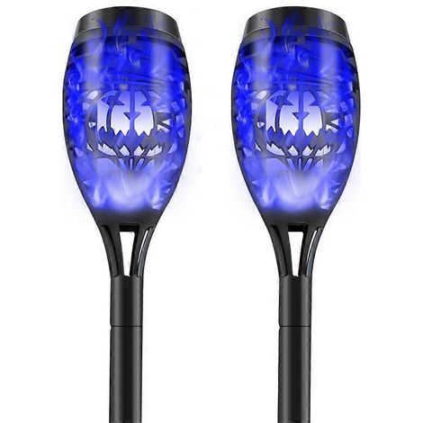 Lot de 2 lampes solaires d'extérieur pour jardin, 12 LED effet flamme, étanches IP65. (1/5)