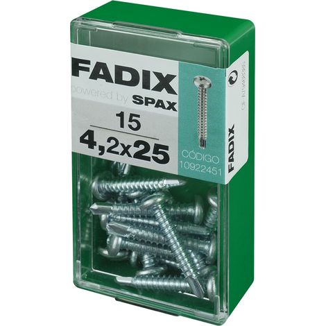 Caja de 15 unidades de tornillo de rosca chapa con cabeza redonda autotaladrante 4,2x25mm Fadix (1/2)
