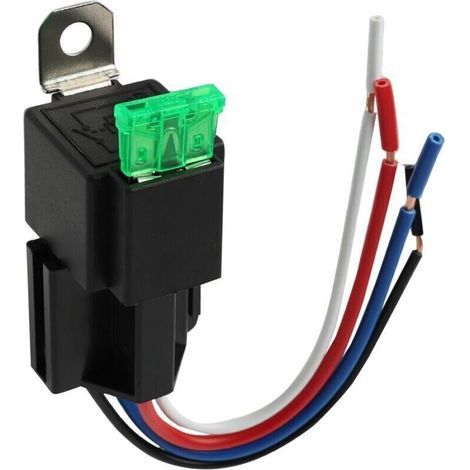 Relais Automobile 12 V SPST 4 Broches avec Fusible à Lame et Câbles Renforcés 12 AWG pour Voitures Camions et Bateaux (1/5)