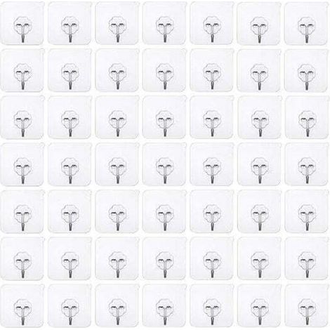 50 pièces crochets adhésifs sans perçage Crochet sans perçage auto-adhésif, crochet mural transparent, crochet adhésif transparent crochet de porte patère étanche idéal pour cuisine salle de bain mur (1/5)