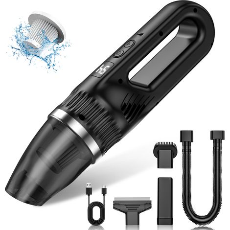 Aspirateur de voiture portable sans fil avec une puissance d'aspiration de 15 à 20 kPa -- Rechargeable par USB (1/5)