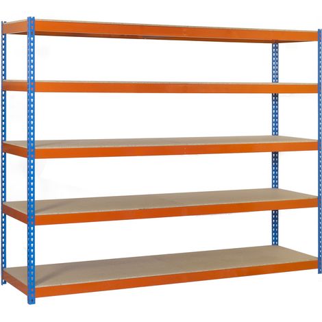 Estantería metálica sin tornillos SIMONRACK de 5 estantes (250x120x75cm) AZUL-NARANJA Y MADERA (1/5)