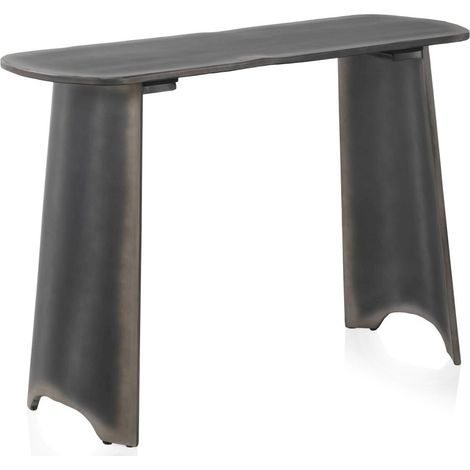 Consola design métal vieilli laqué ambiance contemporaine - métal vieilli gris patiné (1/5)