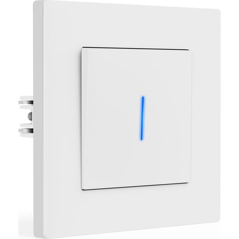 Interrupteur avec Griffes, Interrupteur Mural Avec Voyant Lumineux, installation facile, Cadre avant PC, 1 Gang 1 Voie, 86mm, Blanc (1/5)