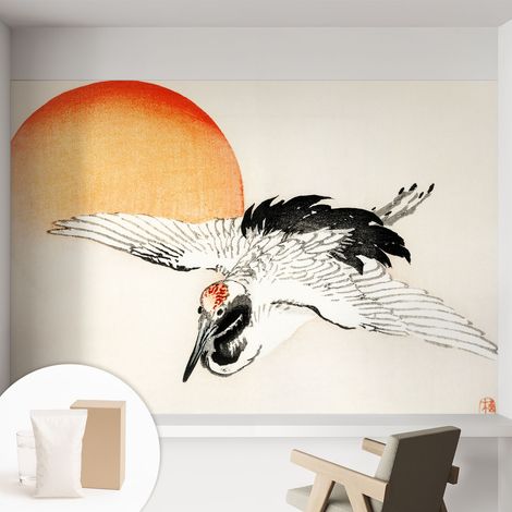 Papier peint intissé pour salon chambre à coucher peint imprimé Installation facile - Colle incluse gratuite Grue élégante 152x104 cm (1/5)