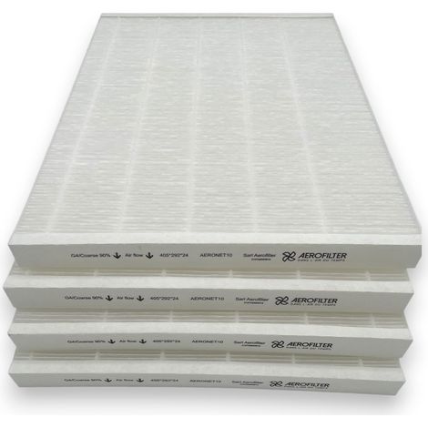 Aerofilter - Lot 4 Filtres G4 405x292x24mm - Compatible Chauffe-Eau Thermodynamique ALDES T.Flow Hygro+ Nano - Double Flux