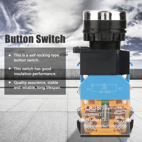 Interrupteur à bouton-poussoir rouge autobloquant avec voyant LED LA38-11DNZS (LA38-11DS) (1/5)