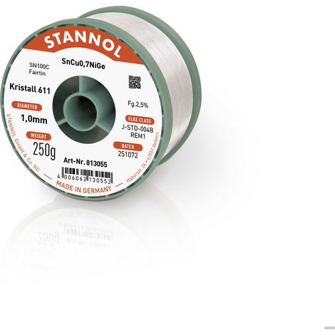 Stannol Lötdraht Kristall 611 Lötzinn, bleifrei bleifrei, Spule REM1 250 g 1 mm