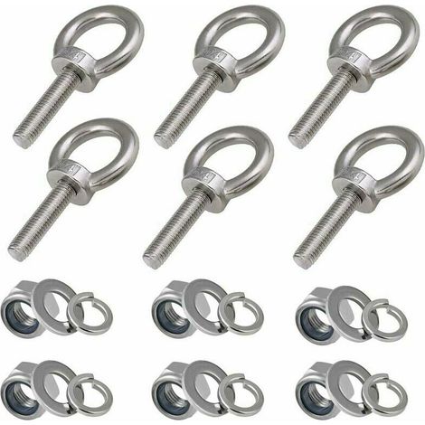 YMYNY 6 Pièces Longueur du filetage 30mm Nylon Écrou de Blocage et Rondelles de Blocage, Boulons filetés extérieurs en acier inoxydable 304 Marine Boulons à œil M8, (1/4)