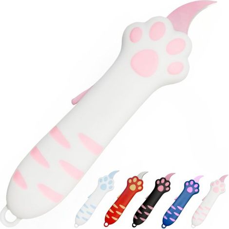 Cuchillo artesanal，Cortador de papel con forma de garra de gato，Cuchillo telescópico con forma de garra de gato，Rosa