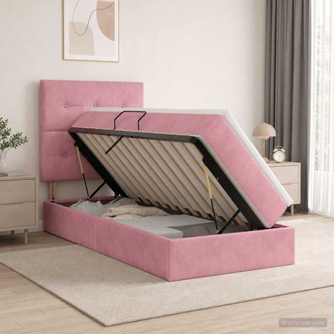 vidaXL Cama con almacenamiento y colchón Rosa 90 x 200 cm Terciopelo (1/5)
