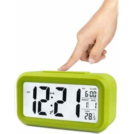 Digital Alarm Clock, Large HD Screen Smart Night Light Alarm Clock for Kids Teens Fashion Boys LED Backlight LCD Display Digital Electronic Alarm Clock (Green) MUMU (1/4)