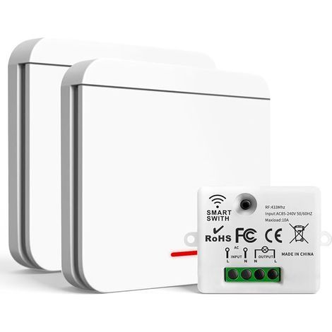Funk-Lichtschalter, 230-V-Funk-Wechselschalter, Funk-Lichtschalter mit 30 m Reichweite, Funk-Wandpanel und 10-A-Empfänger, für Lampen bis 1500 W, 2V1 (1/5)