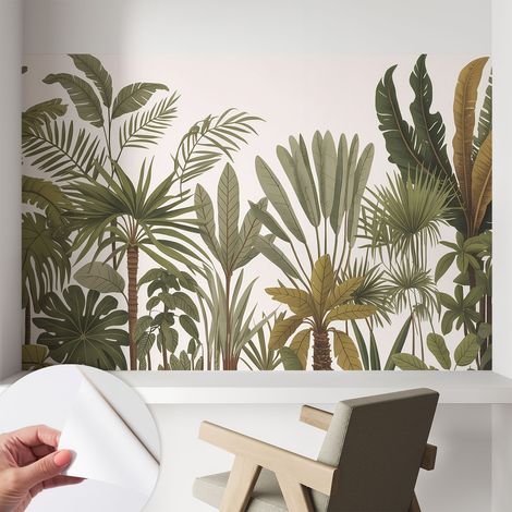Papier peint adhésif décoratif avec colle pour salon chambre et bureau Installation rapide Feuilles exotiques 104x70 cm (1/5)