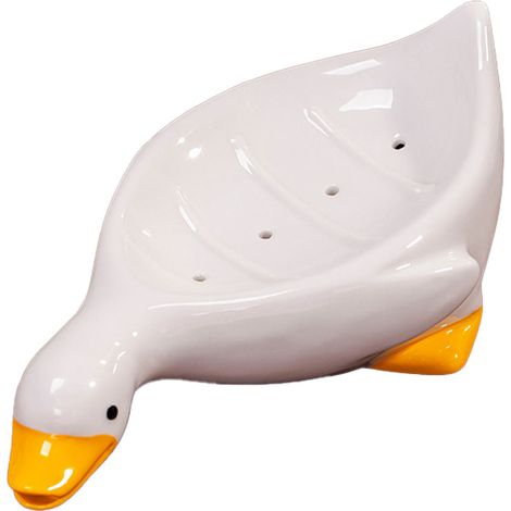 Porte-Savon - Céramique - Forme Canard - Auto-Égouttant - Pour Salle De Bain Et Douche - 1 Pièce (1/5)