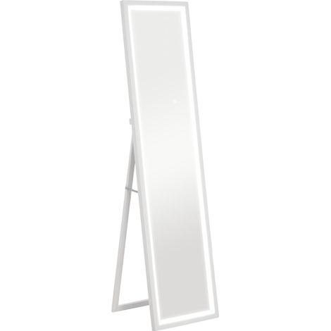 Grand miroir pleine longueur, miroir mural ou sur pied rectangulaire, 40 x 160 cm avec éclairage LED 3 couleurs, blanc