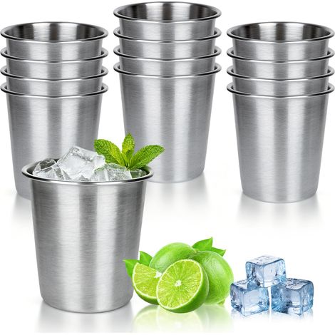 12 Pièces Verre Inox 260 ml, Gobelet Inox, Gobelets RéUtilisables, Tasse pour Bière, Whisky, Rhum, Eau, Cocktails, Idéales pour Camping, Pique-nique, Voyage et Maison (1/5)