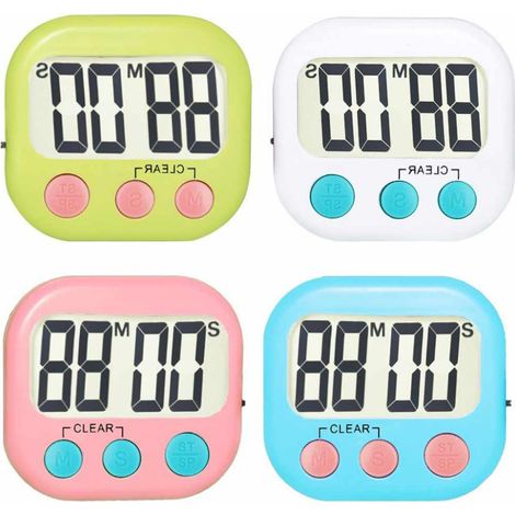 Minuterie Numérique Cuisine - Minuterie Électronique Magnétique avec Compte à Rebours et Compte à l'Avant - Pour Cuisiner Sport Enseignement - Lot de 4 (1/5)