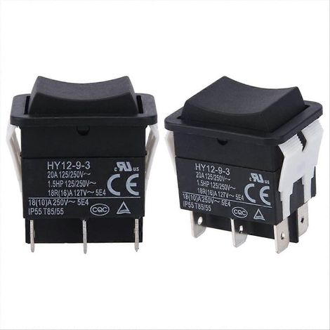 Interrupteur à bascule électrique industriel HY12-9-3 à 6 broches, 125 V/250 V, à bouton-poussoir, lot de 2, durable, convient aux aspirateurs et autres équipements. (1/5)