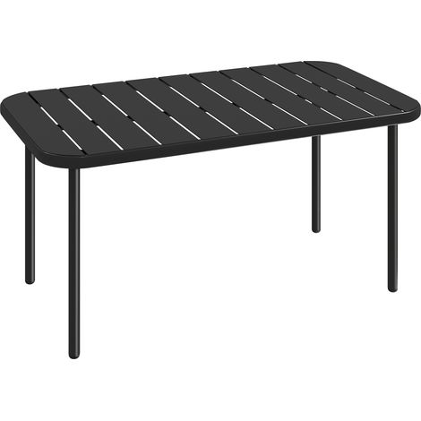 GagaTable Basse de Jardin en Acier Galvanisé, Plateau à Lattes, Table Rectangulaire aux Angles Arrondis, 90x50x43cm, Noir (1/5)