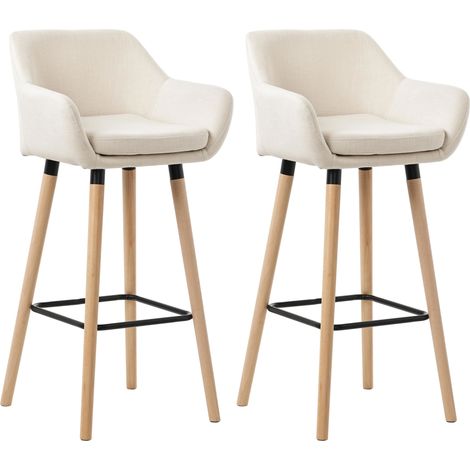 Conjunto de 2 taburetes de bar de diseño escandinavo con asiento de tela beige, patas de madera y reposapiés de metal 100004172 (1/5)