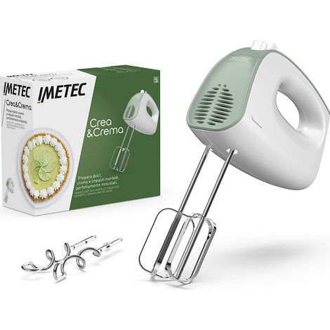 Crea & Crema Batteur Électrique, Fouets Extra-Longs pour Pâtes Sucrées et Crème Fouettée, Crochets de Pétrissage en Acier Inoxydable, 5 Vitesses, Fonction Turbo, Design Ergonomique, 500 W (1/5)