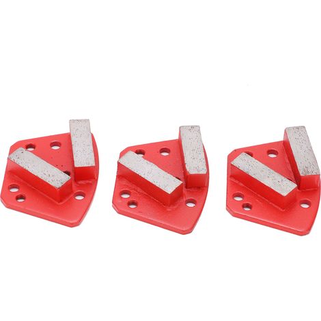 Lot de 3 patins de meulage diamantés trapézoïdaux pour la découpe du béton, 6 trous, dents droites, rouge, grain 30 (1/5)
