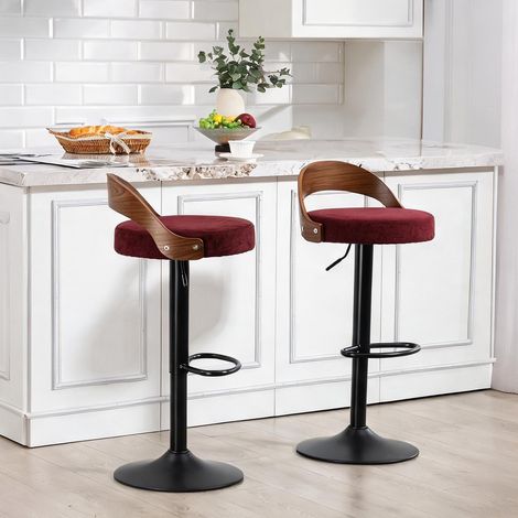 Lot de 2 tabourets de bar pivotants en bois de noyer en lin (1/5)