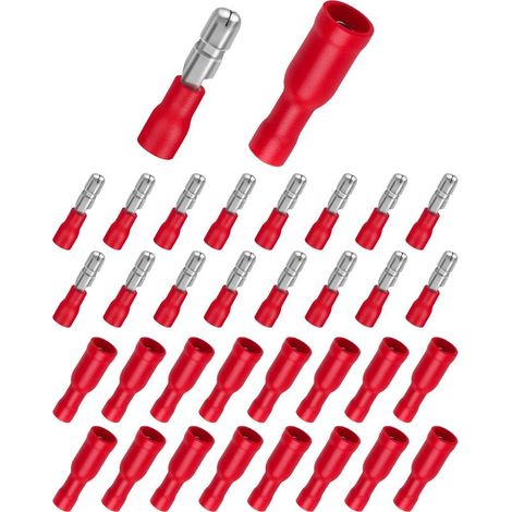 Lot de 100 cosses de câble 0,5-1,5 mm², connecteurs ronds rouges et cosses rondes rouges à sertir pour voiture (1/5)
