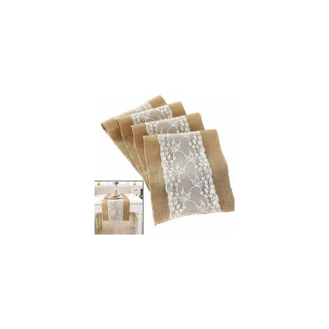 Chemin de table rustique vintage en toile de jute blanche dentelle, 30 x 180 cm, décoration maison, Noël, mariage –