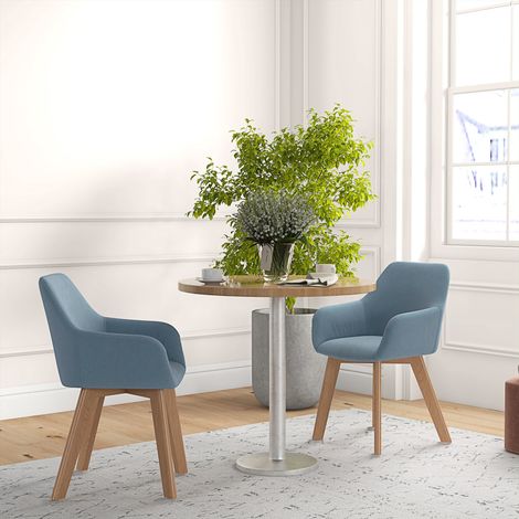 Lot de 2 chaises de salle à manger, assise rembourrée en tissu effet velours, pieds en bois, bleu