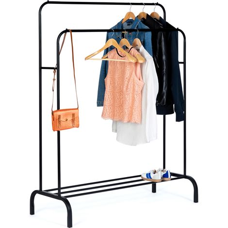 Idmarket – Portant à vêtements double 115 cm – Hauteur 150 cm – Métal robuste avec étagère inférieure – 4 patins antidérapants