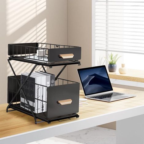 Rangement Sous évier à 2 Niveaux,Organiseur de Cuisine, Étagère sous Évier, Porte-épices,Panier Coulissant en métal,pour Salle Bain,Chambre (40  26 43 cm-noir-1PC) 402643 Cm-noir-1pc -'402643 Cm-noir-