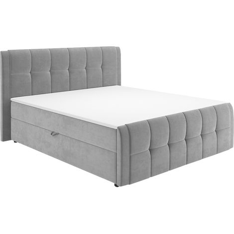 Lit boxspring 160x200 cm velours gris + matelas et surmatelas - RIVEN (1/5)