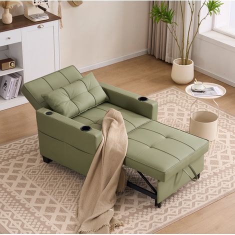 Sofá cama individual 3 en 1 extensible con portavasos y puerto USB, sillón relax verde, OKWISH (1/5)