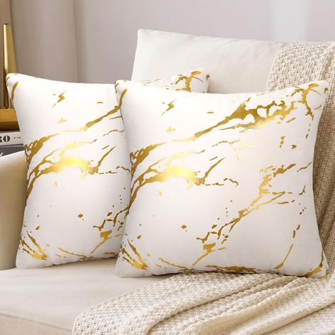 Housse Coussin 40x40 Velours Blanche Housse de Coussin Decoratif Canape Dorés Marbre Texture Luxe Moderne Taie d'oreiller Carrées Décor pour Salon Canapé Chambres Maison Lot de 2 (1/5)