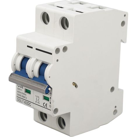 Disjoncteur miniature SGL7-63DC 32A, bipolaire 500V DC, interrupteur-sectionneur solaire à déclencheur thermomagnétique, montage sur rail DIN pour systèmes photovoltaïques. (1/5)