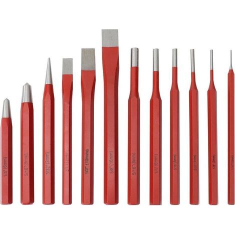 Jeu de 12 pièces : Chasse-goupilles et burins — Outils de façonnage pour métal, bois, pierre et brique — Kit d'outillage pour mécanique, sculpture, artisanat et bricolage (Atelier domestique)