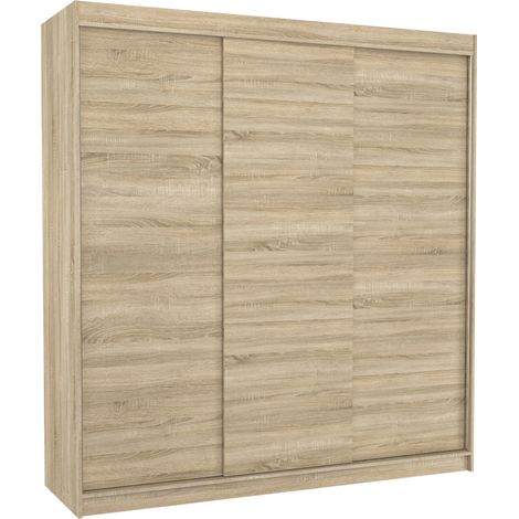 Les Tendances – Armoire chambre adulte 200cm – Bois clair sonoma – 2 portes coulissantes – Aménagement intérieur penderie et étagères réglables (1/5)