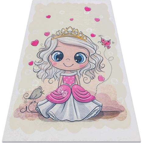 BAMBINO 43020 Waschteppich Prinzessin, Sterne für Kinder Anti-Rutsch - creme / rosa beige 120x170 cm