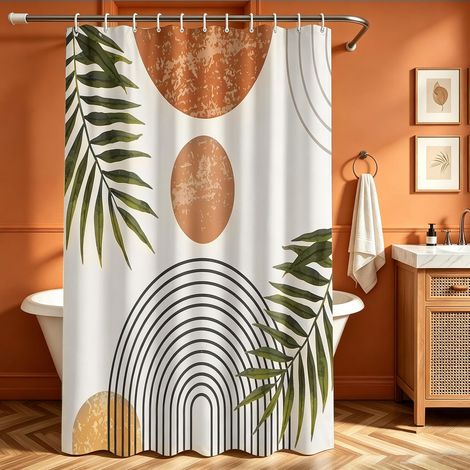 Rideau de douche 120 x 200 cm - Motif feuilles - Ourlet lesté - Textile anti-moisissure - Imperméable - Lavable - En tissu polyester - Avec 8 œillets et anneaux de rideau de douche (1/5)