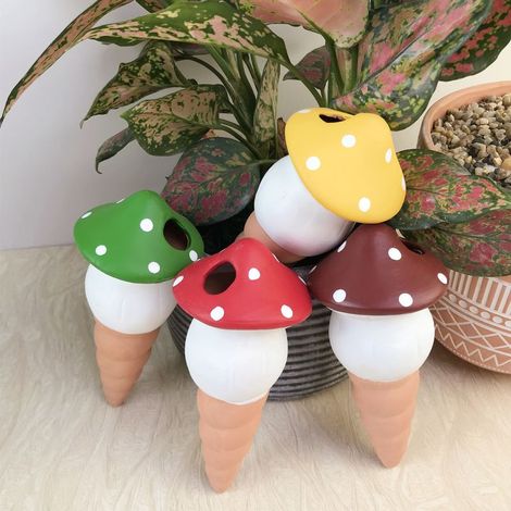 4 boules d'irrigation, forme de champignon, terre cuite poreuse, capacité 125 ml, pour arrosage automatique de plantes en pot (1/4)
