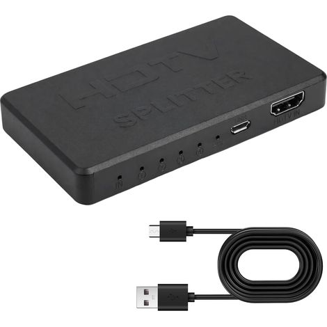 Splitter HDMI 4K 1 Entrée vers 4 Sorties, Répartiteur HDMI 1x4 avec HDR 3D EDID HDCP, Duplication Multi Écrans Synchronisée, Hub HDMI pour TV, Moniteur, Projecteur, Compatible Full HD 1080P (1/5)