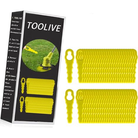 Packung mit 100 Ersatzklingen, kompatibel mit Ryobi Freischneidern, Doppelzahn-Messerköpfe RAC155, RAC157, RAC158 (1/5)