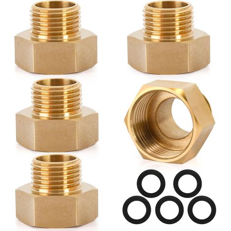 Lot de 5 rallonges réduction 3/4 à 1/2, AG/IG, rallonge G1/2" extérieur (diamètre 20,3 mm) x G3/4" intérieur (Ø24 mm), réducteur pour la conversion des raccords tuyauterie - Auf 1/2 Zoll (1/5)