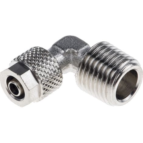 Adaptateur fileté coudé RS PRO 1100 vers Enfichable 6 mm R 1/4 Mâle ( Prix pour Paquet de 5 )